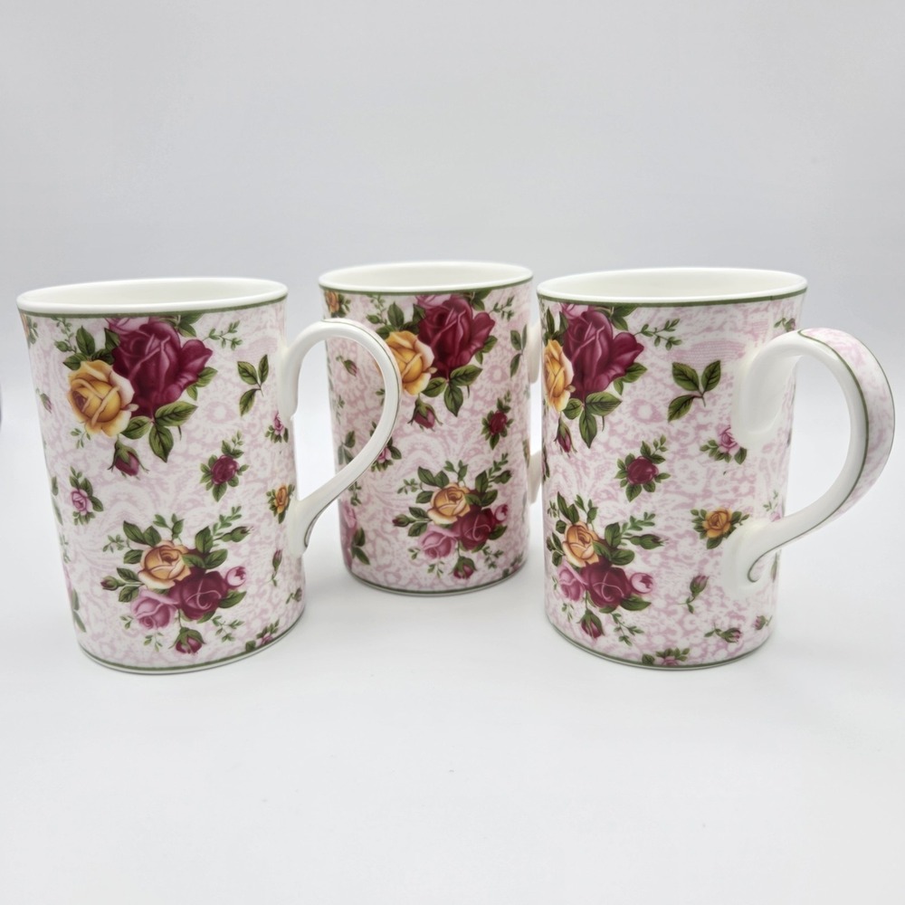 Set Of 3 Royal Albert Old Country Roses Soft Pink Lace Bone China Tea Mugs